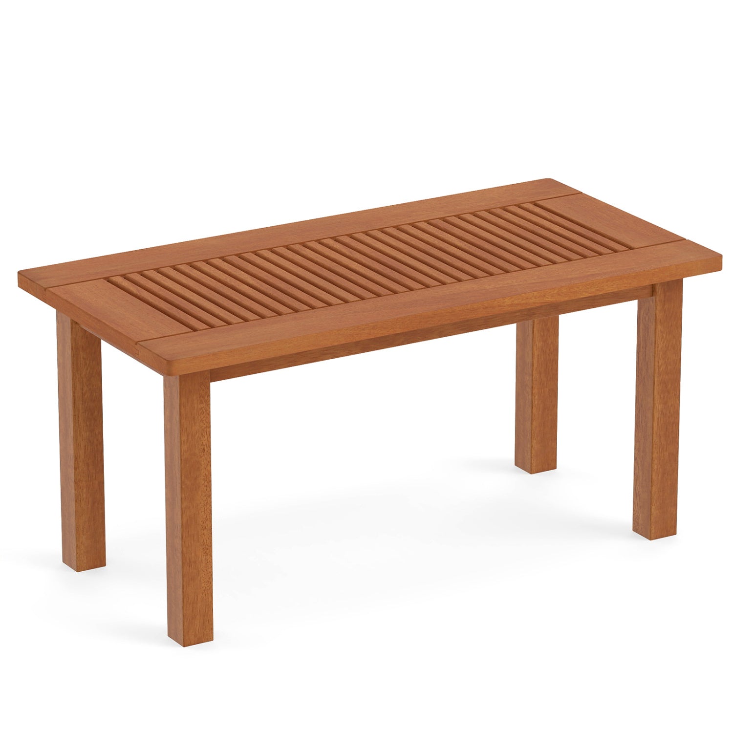 35.5 Inch Outdoor Modern Rectangular Coffee Table with Slatted Top for Backyard Patio Coffee Tables Rustic Brown at Gallery Canada