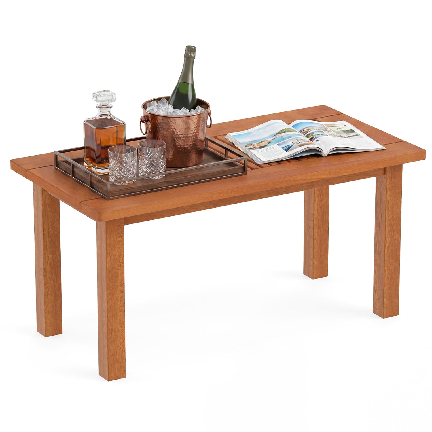 35.5 Inch Outdoor Modern Rectangular Coffee Table with Slatted Top for Backyard Patio Coffee Tables at Gallery Canada