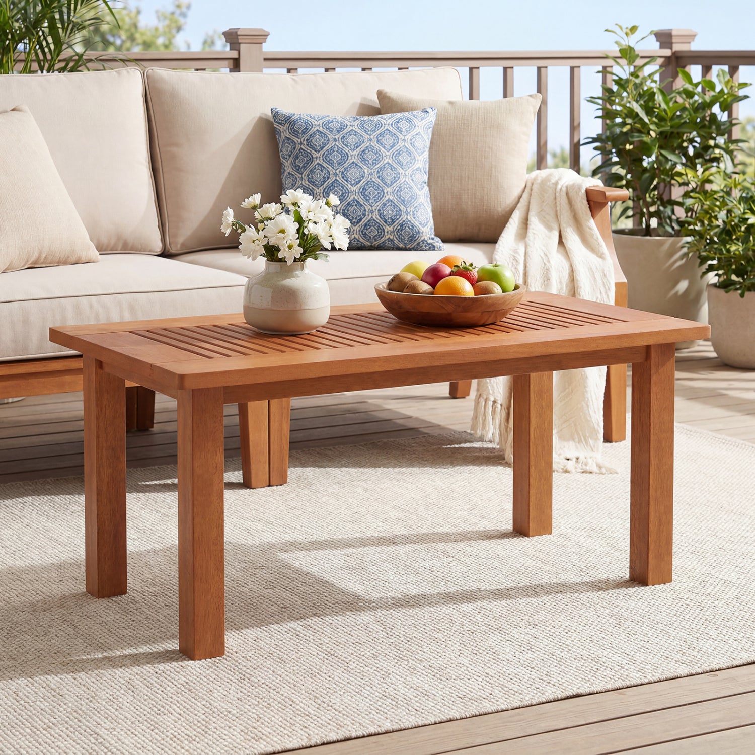 35.5 Inch Outdoor Modern Rectangular Coffee Table with Slatted Top for Backyard Patio Coffee Tables at Gallery Canada