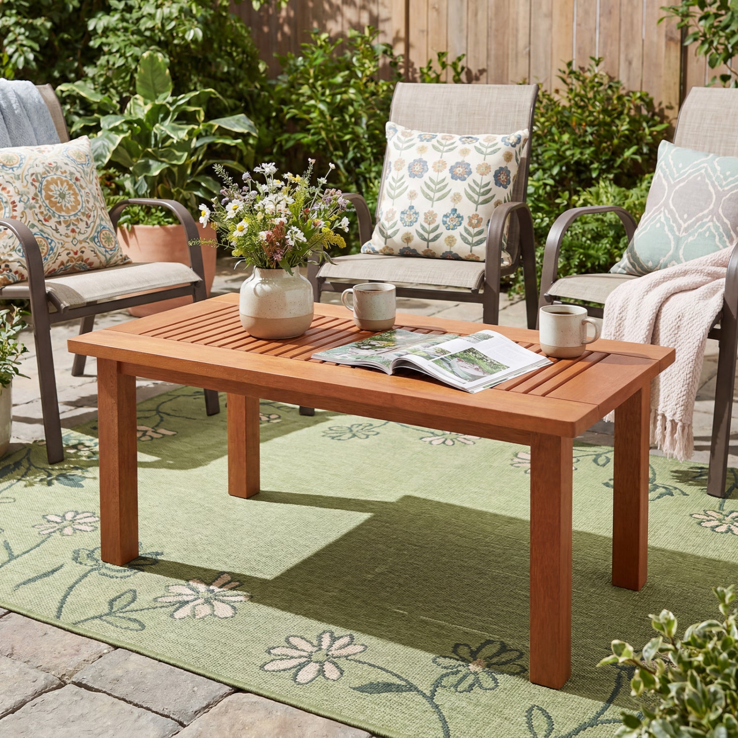 35.5 Inch Outdoor Modern Rectangular Coffee Table with Slatted Top for Backyard Patio Coffee Tables at Gallery Canada