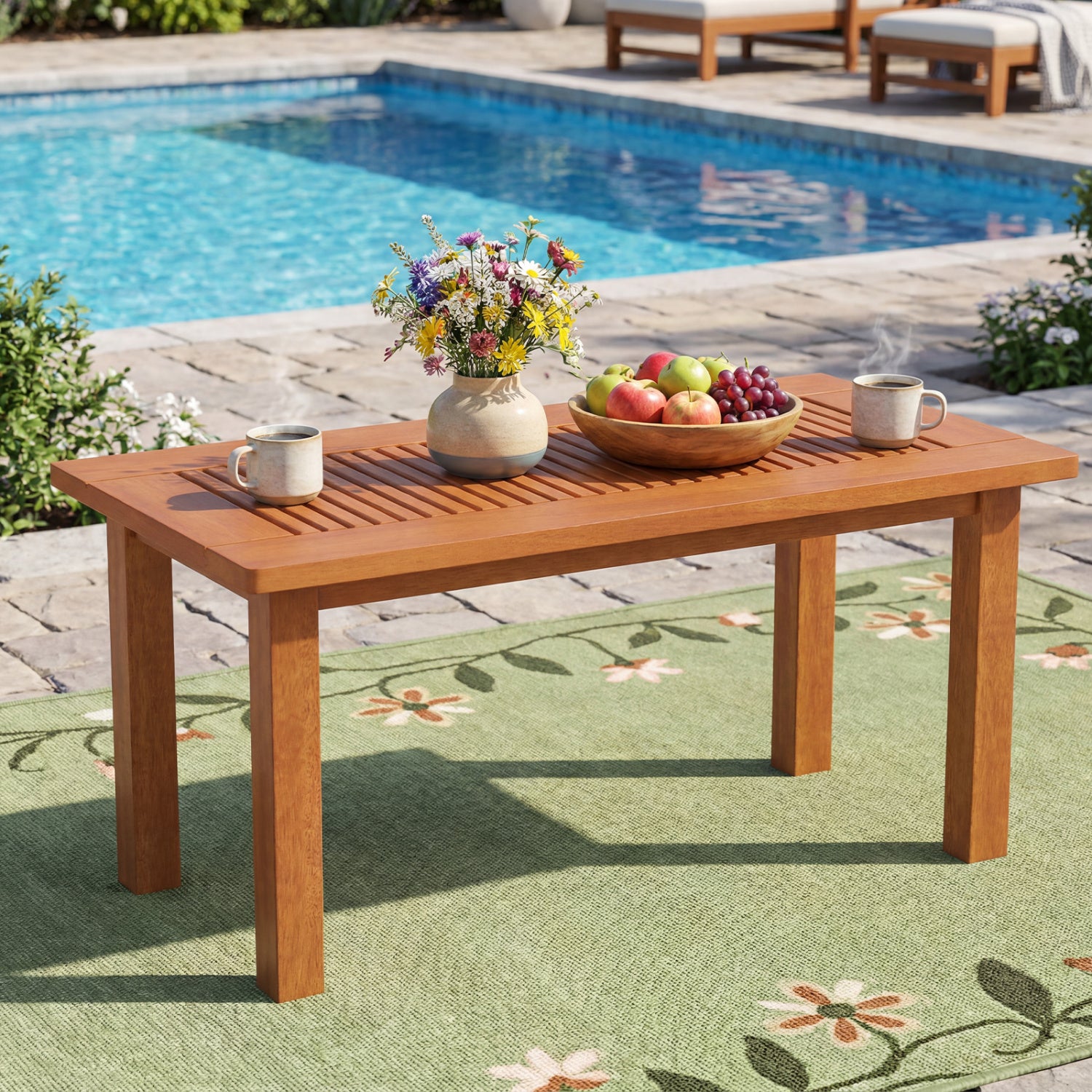 35.5 Inch Outdoor Modern Rectangular Coffee Table with Slatted Top for Backyard Patio Coffee Tables at Gallery Canada