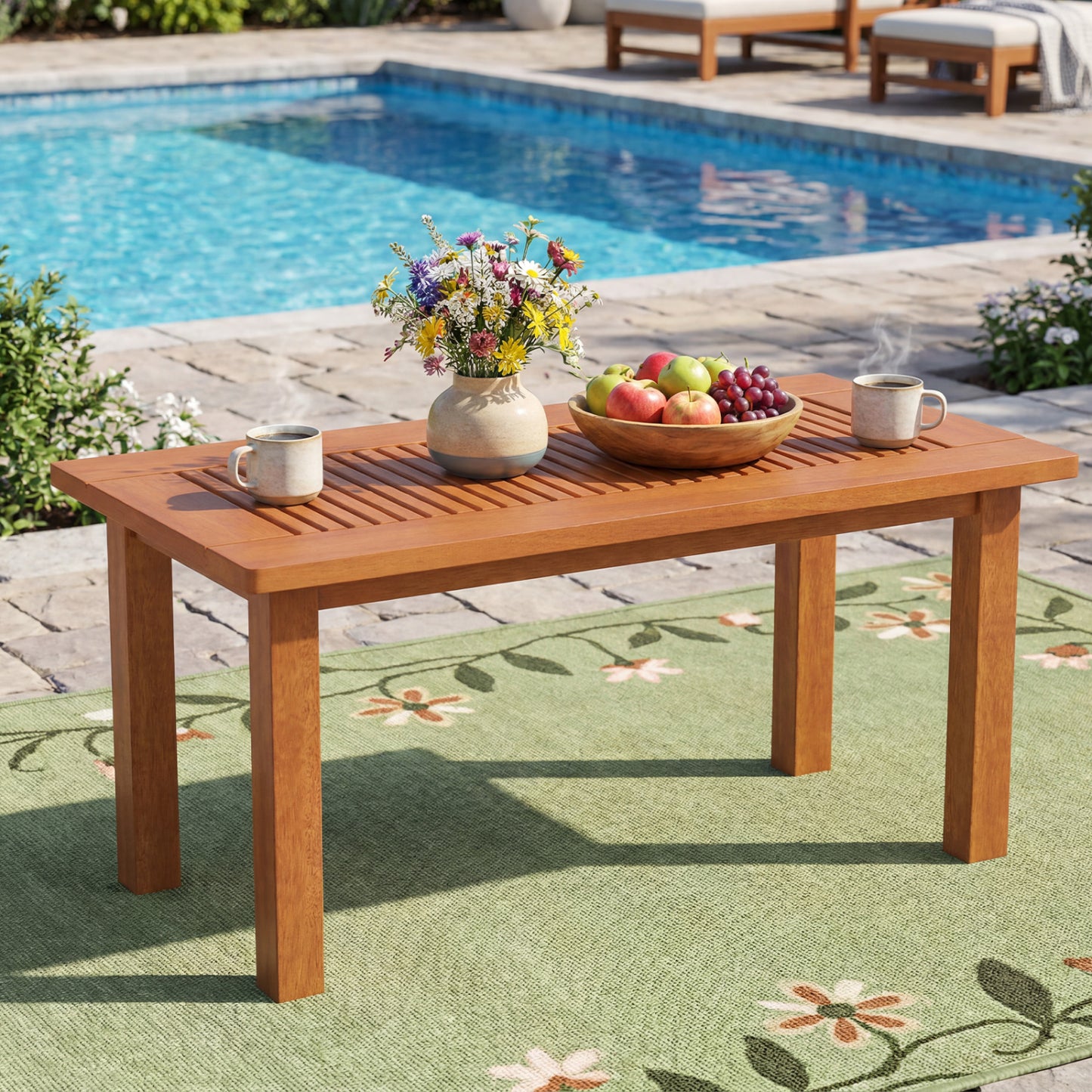 35.5 Inch Outdoor Modern Rectangular Coffee Table with Slatted Top for Backyard Patio Coffee Tables at Gallery Canada