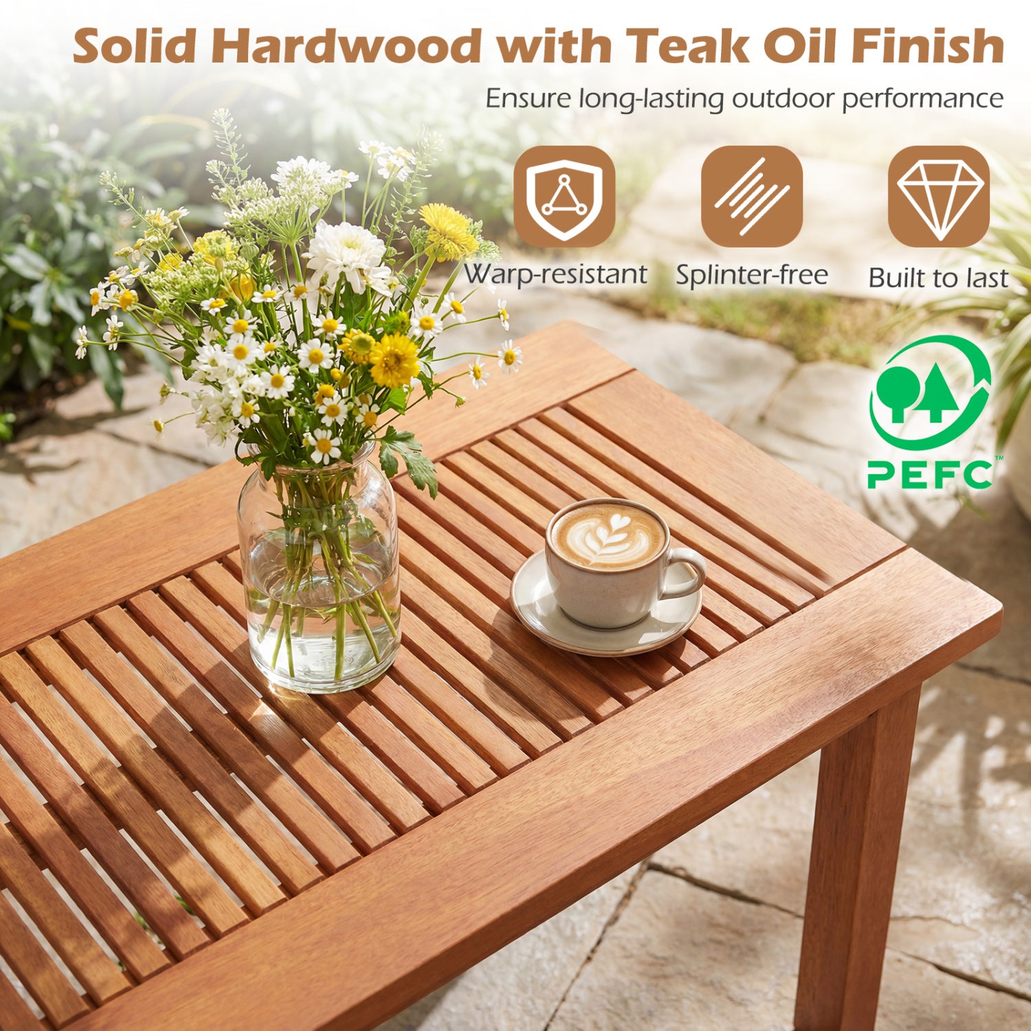 35.5 Inch Outdoor Modern Rectangular Coffee Table with Slatted Top for Backyard Patio Coffee Tables at Gallery Canada
