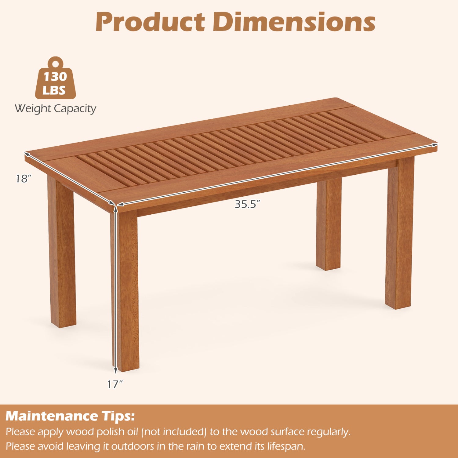 35.5 Inch Outdoor Modern Rectangular Coffee Table with Slatted Top for Backyard Patio Coffee Tables at Gallery Canada
