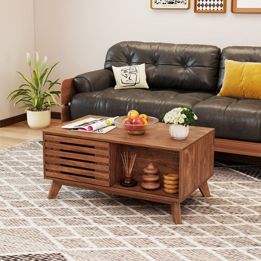 35.5" Lift Top Coffee Table, Hidden Compartment, Sliding Door, Brown Coffee Tables Brown at Gallery Canada