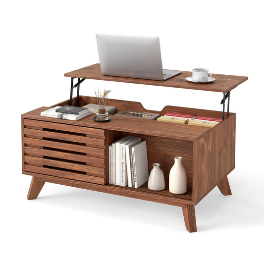 35.5" Lift Top Coffee Table, Hidden Compartment, Sliding Door, Brown Coffee Tables Brown at Gallery Canada