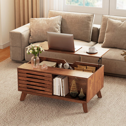 35.5" Lift Top Coffee Table, Hidden Compartment, Brown