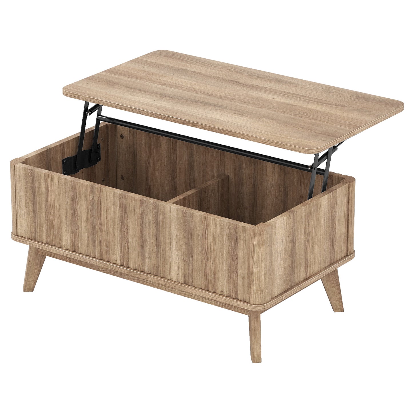 35.5" Rectangle Wooden Fluted Lift Top Coffee Table, Walnut Coffee Tables Walnut at Gallery Canada