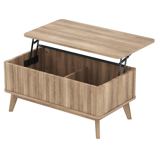 35.5" Rectangle Wooden Fluted Lift Top Coffee Table, Walnut Coffee Tables Walnut at Gallery Canada