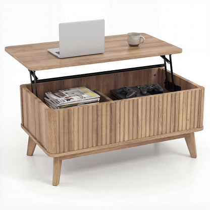 35.5" Rectangle Wooden Fluted Lift Top Coffee Table, Walnut Coffee Tables at Gallery Canada