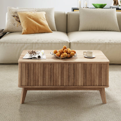 35.5" Rectangle Wooden Fluted Lift Top Coffee Table, Walnut Coffee Tables at Gallery Canada