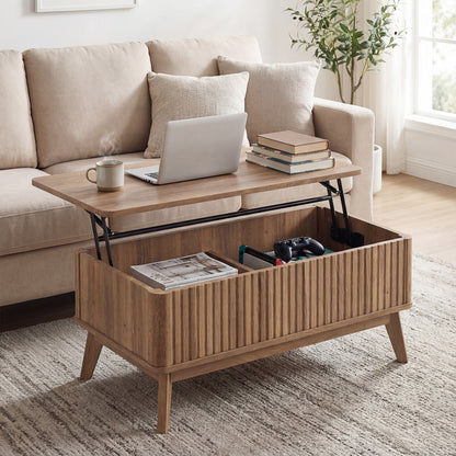 35.5" Rectangle Wooden Fluted Lift Top Coffee Table, Walnut Coffee Tables at Gallery Canada