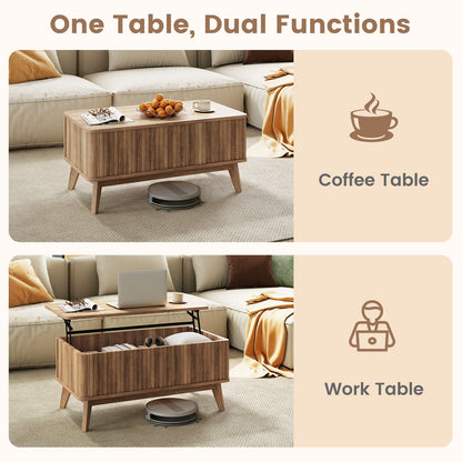 35.5" Rectangle Wooden Fluted Lift Top Coffee Table, Walnut Coffee Tables at Gallery Canada
