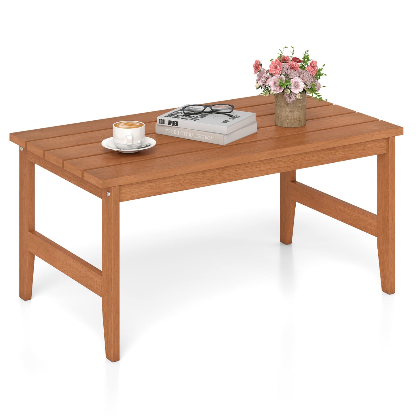 Table basse d'extérieur en bois massif, 35,5", finition teck