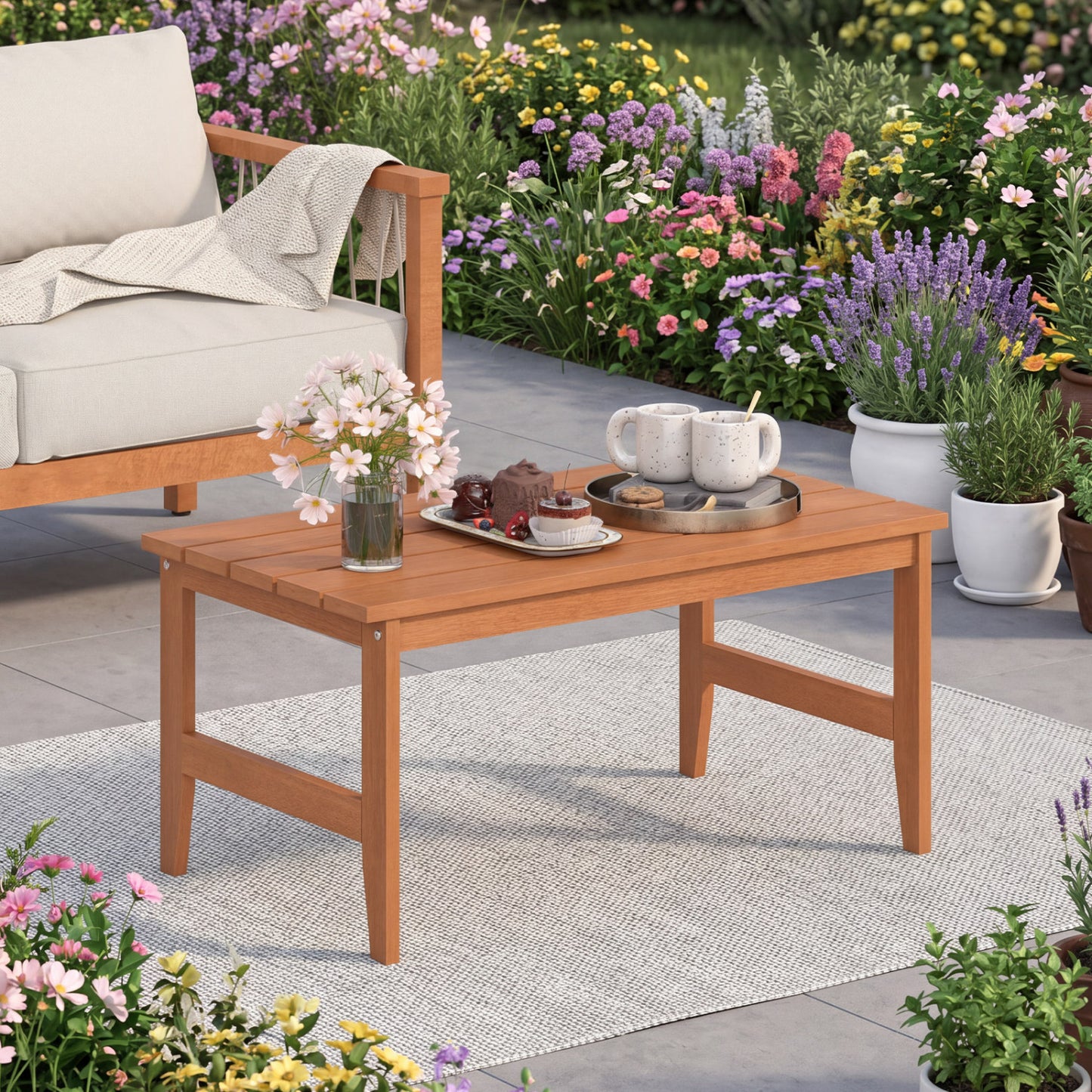 Table basse d'extérieur en bois massif, 35,5", finition teck