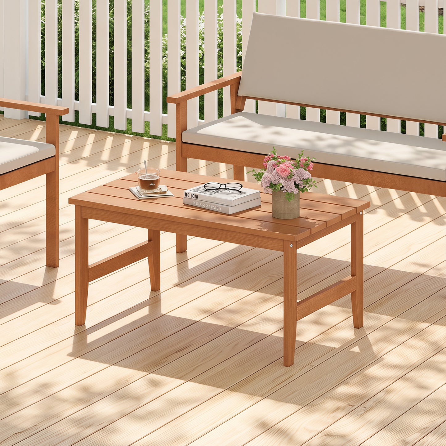 Table basse d'extérieur en bois massif, 35,5", finition teck