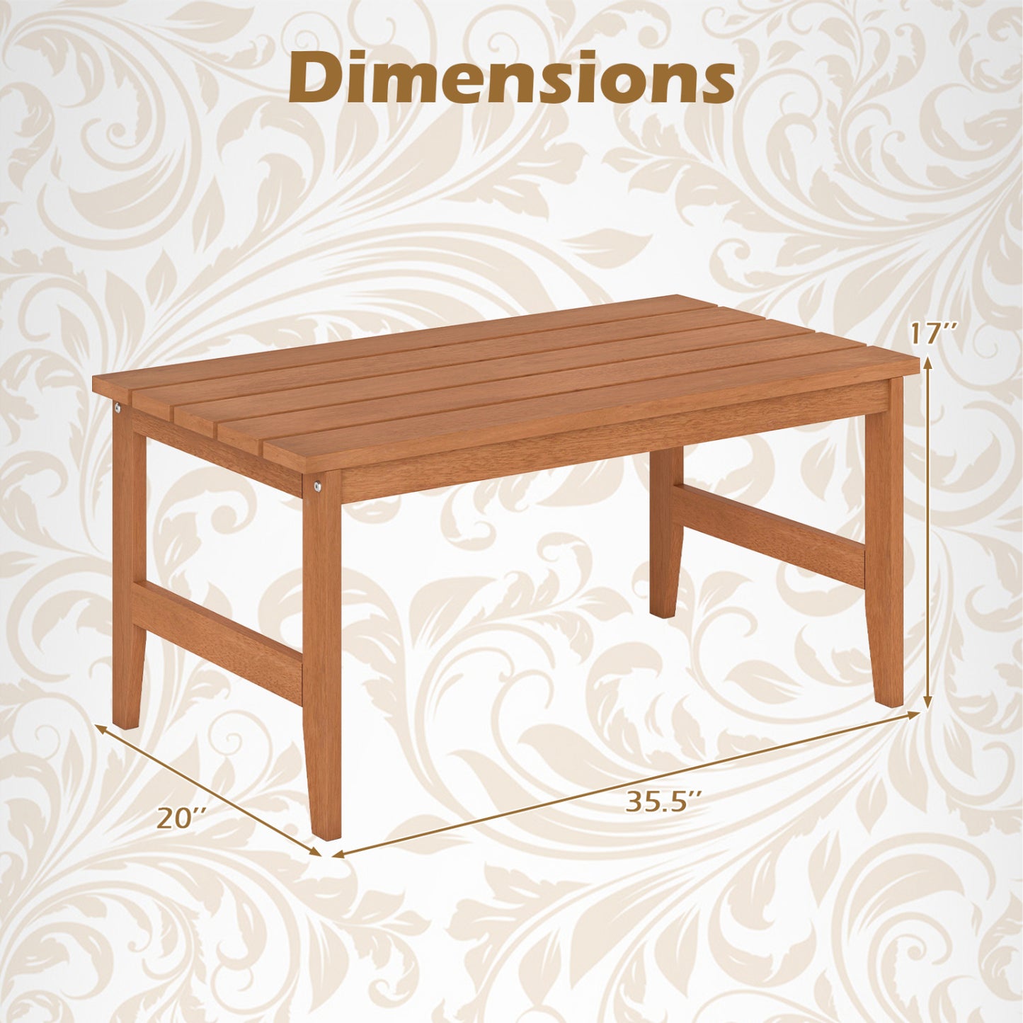 Table basse d'extérieur en bois massif, 35,5", finition teck