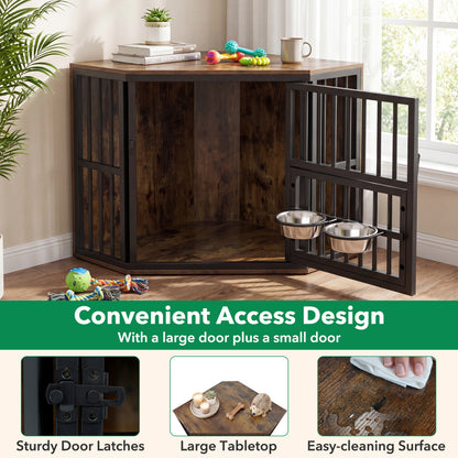 35.5 Inches Wooden Dog Kennel End Table, Dog Bowl Rack, Rustic Brown Dog Kennels at Gallery Canada
