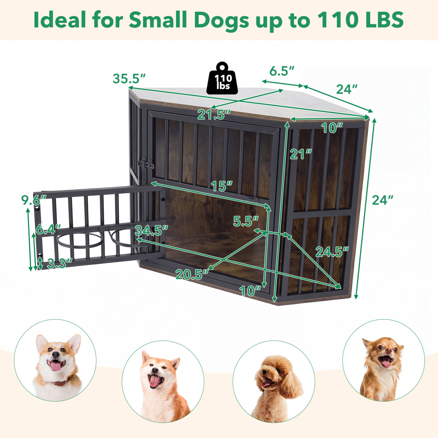 35.5 Inches Wooden Dog Kennel End Table, Dog Bowl Rack, Rustic Brown Dog Kennels at Gallery Canada