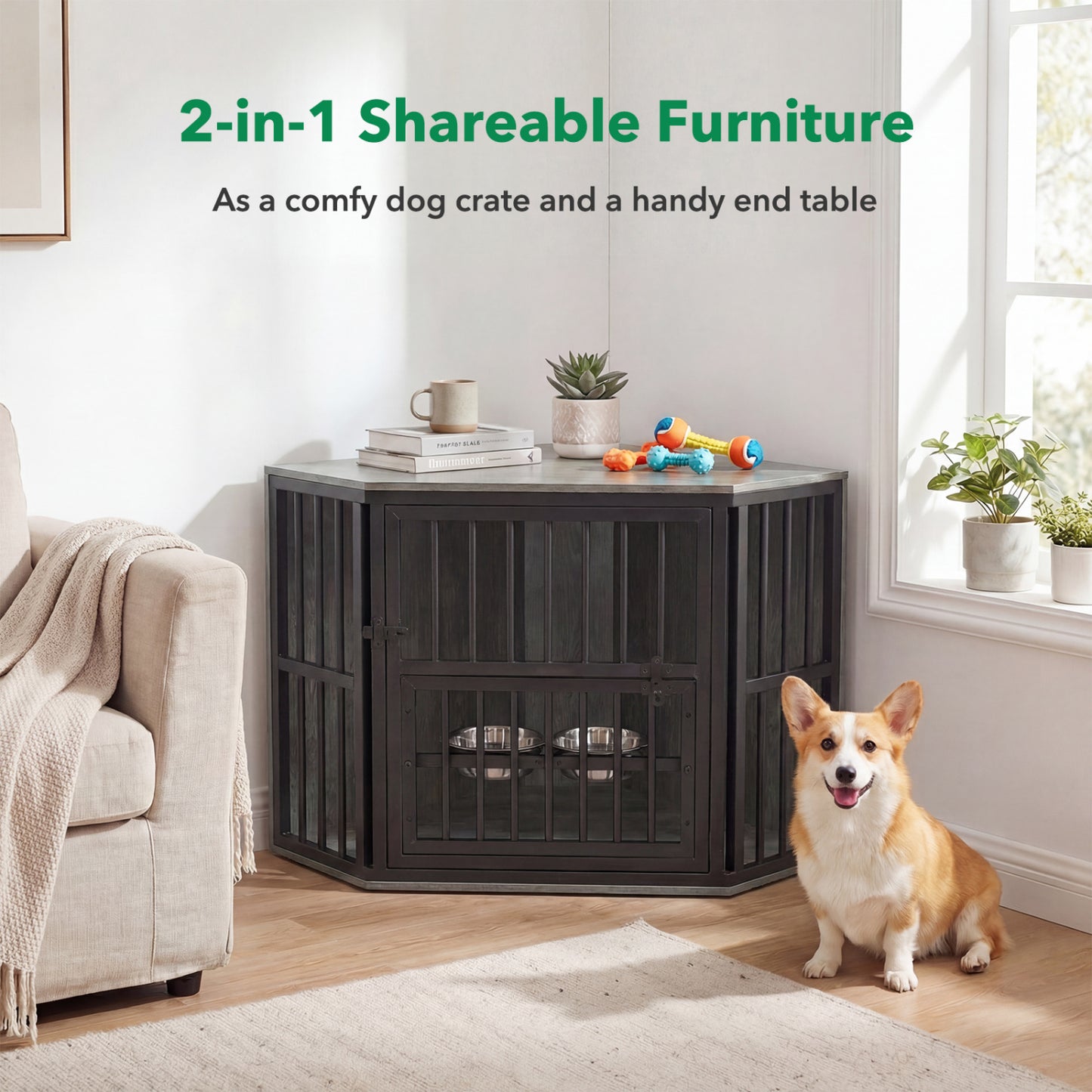 Wooden Dog Kennel End Table, 35.5 In, Oak Dog Kennels at Gallery Canada