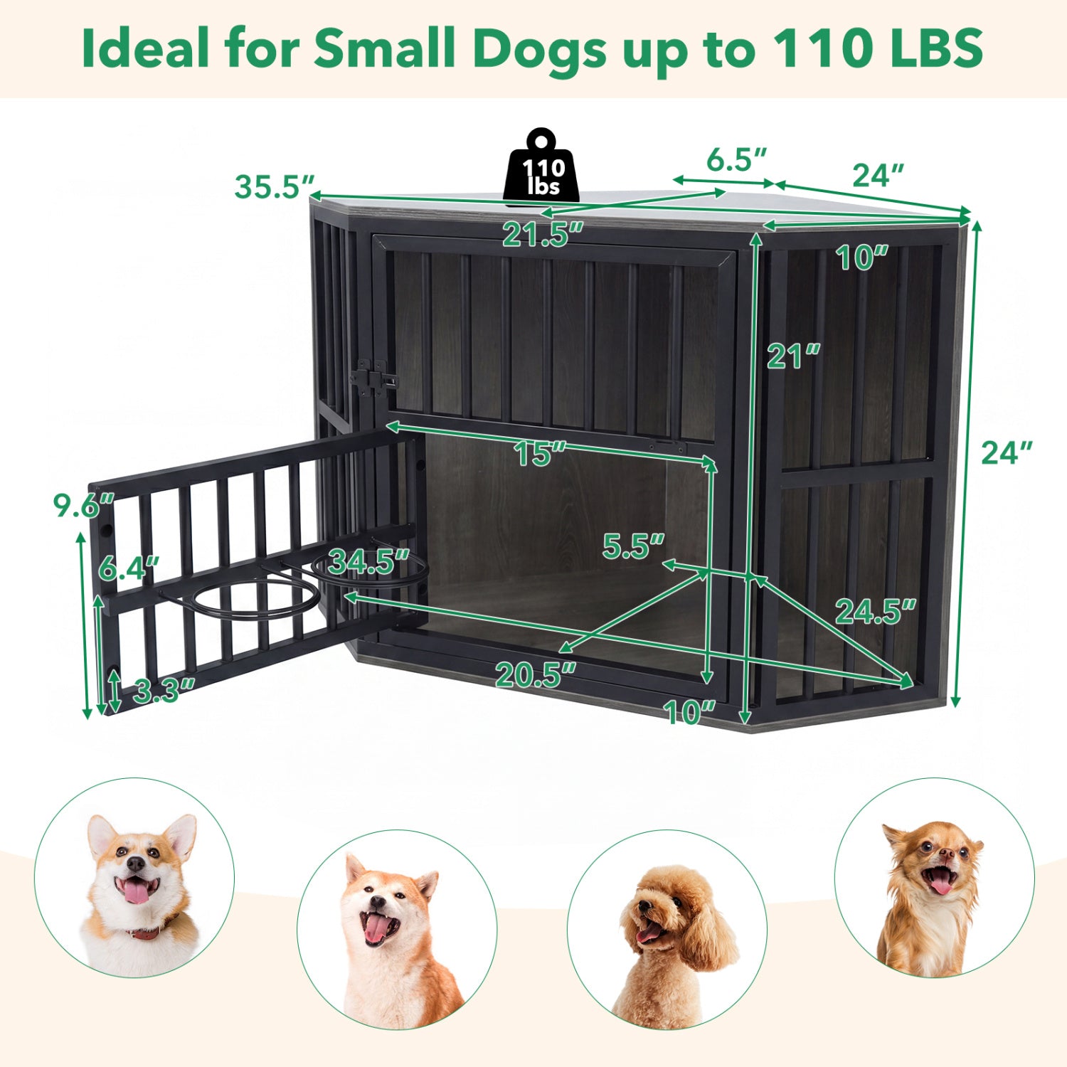 Wooden Dog Kennel End Table, 35.5 In, Oak Dog Kennels at Gallery Canada