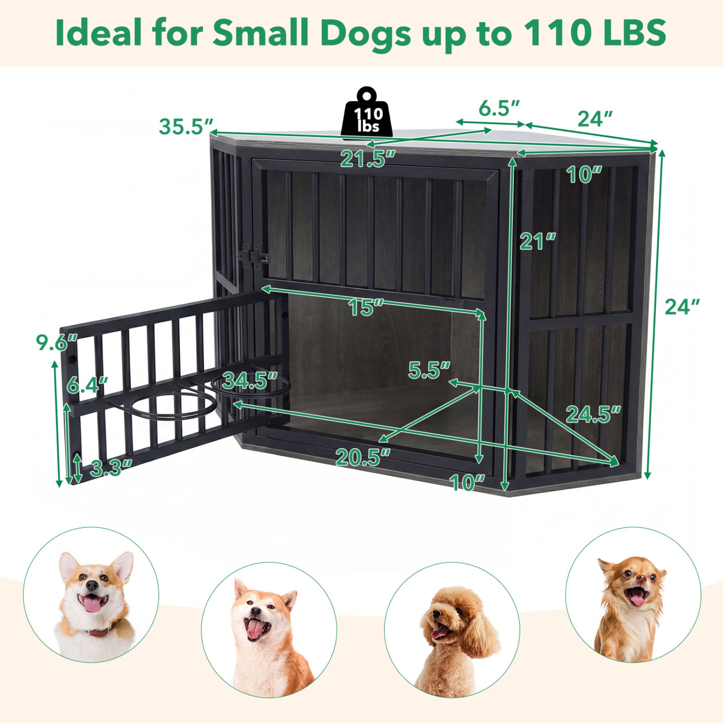 Wooden Dog Kennel End Table, 35.5 In, Oak Dog Kennels at Gallery Canada
