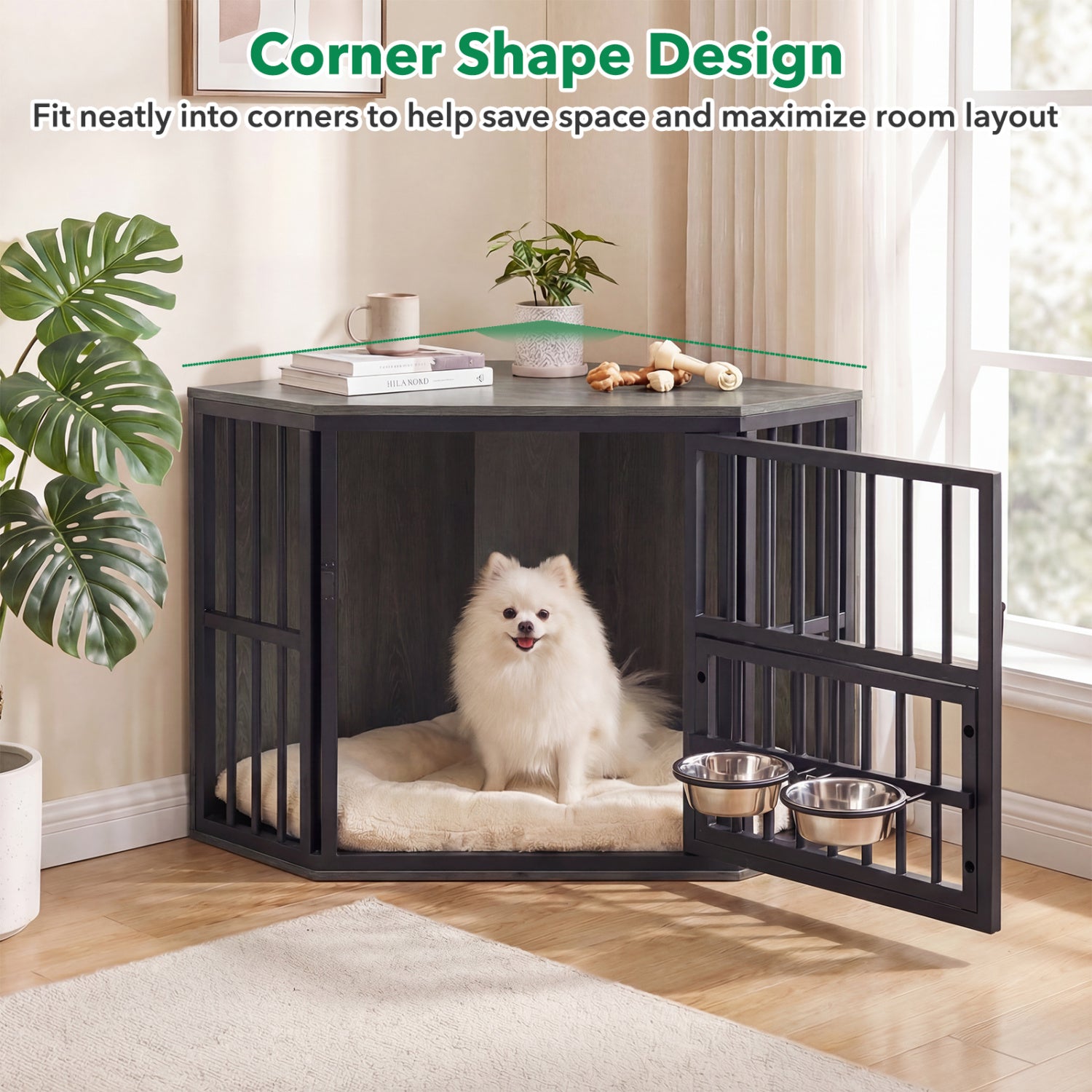 Wooden Dog Kennel End Table, 35.5 In, Oak Dog Kennels at Gallery Canada
