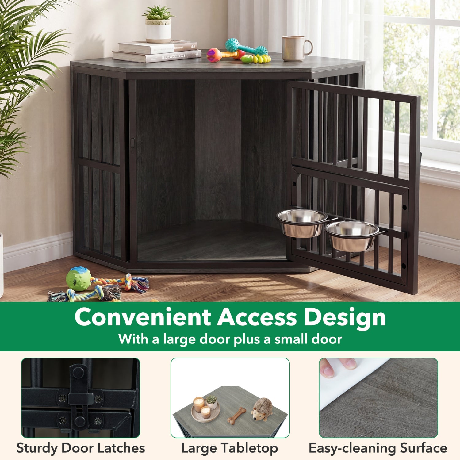 Wooden Dog Kennel End Table, 35.5 In, Oak Dog Kennels at Gallery Canada