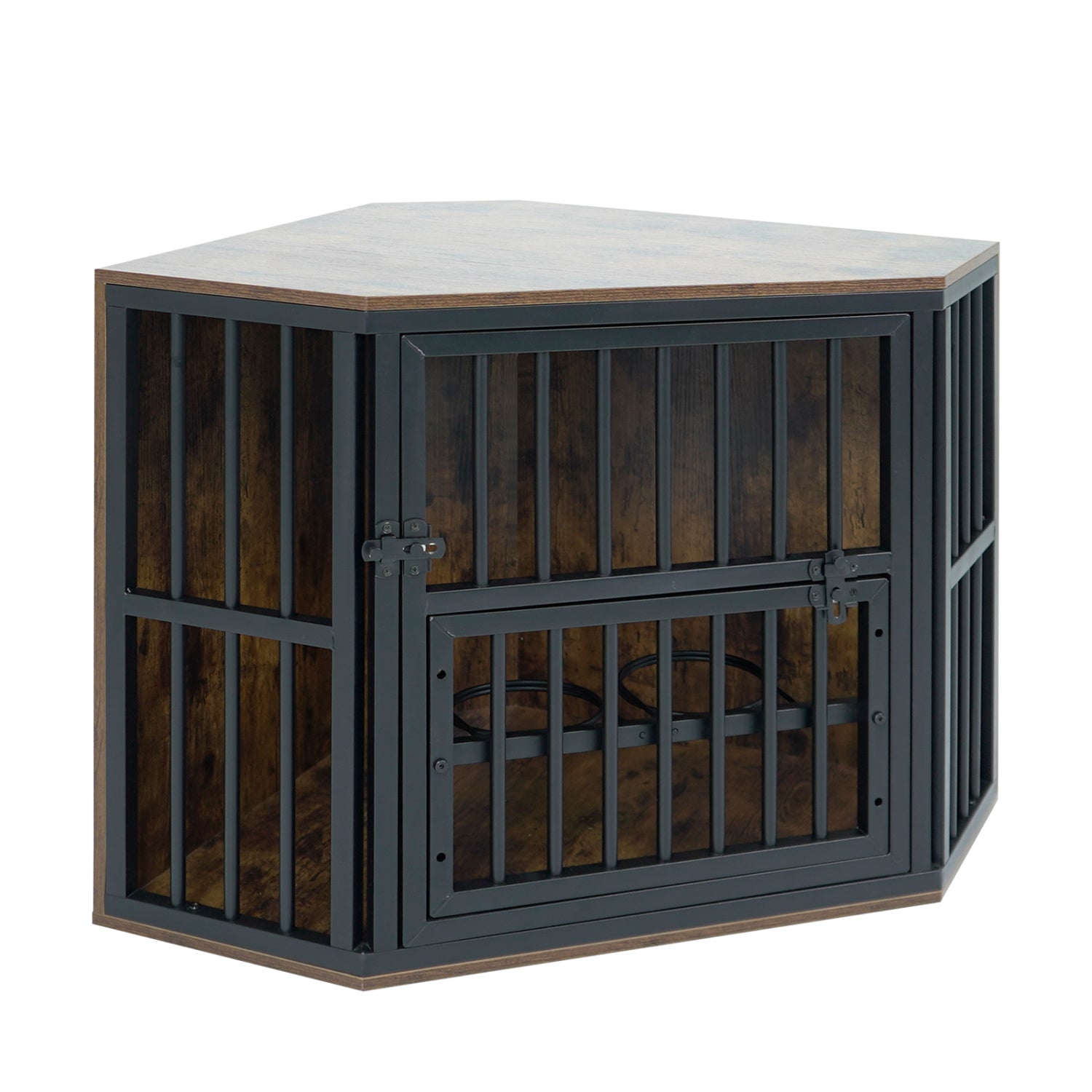 35.5 Inches Wooden Dog Kennel End Table, Dog Bowl Rack, Rustic Brown Dog Kennels at Gallery Canada