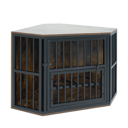 35.5 Inches Wooden Dog Kennel End Table, Dog Bowl Rack, Rustic Brown Dog Kennels at Gallery Canada