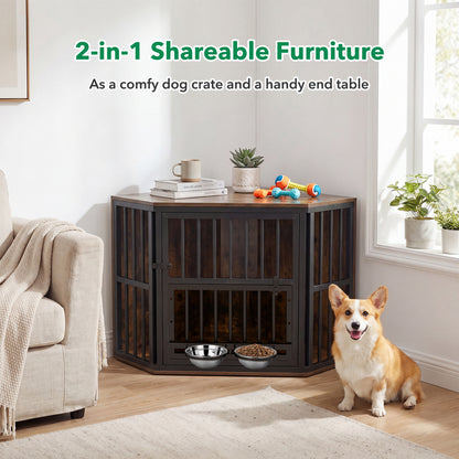35.5 Inches Wooden Dog Kennel End Table, Dog Bowl Rack, Rustic Brown Dog Kennels at Gallery Canada