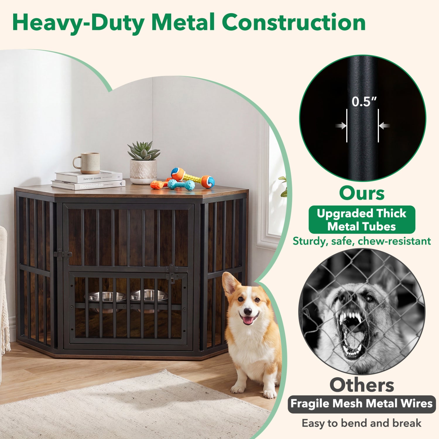 35.5 Inches Wooden Dog Kennel End Table, Dog Bowl Rack, Rustic Brown Dog Kennels at Gallery Canada