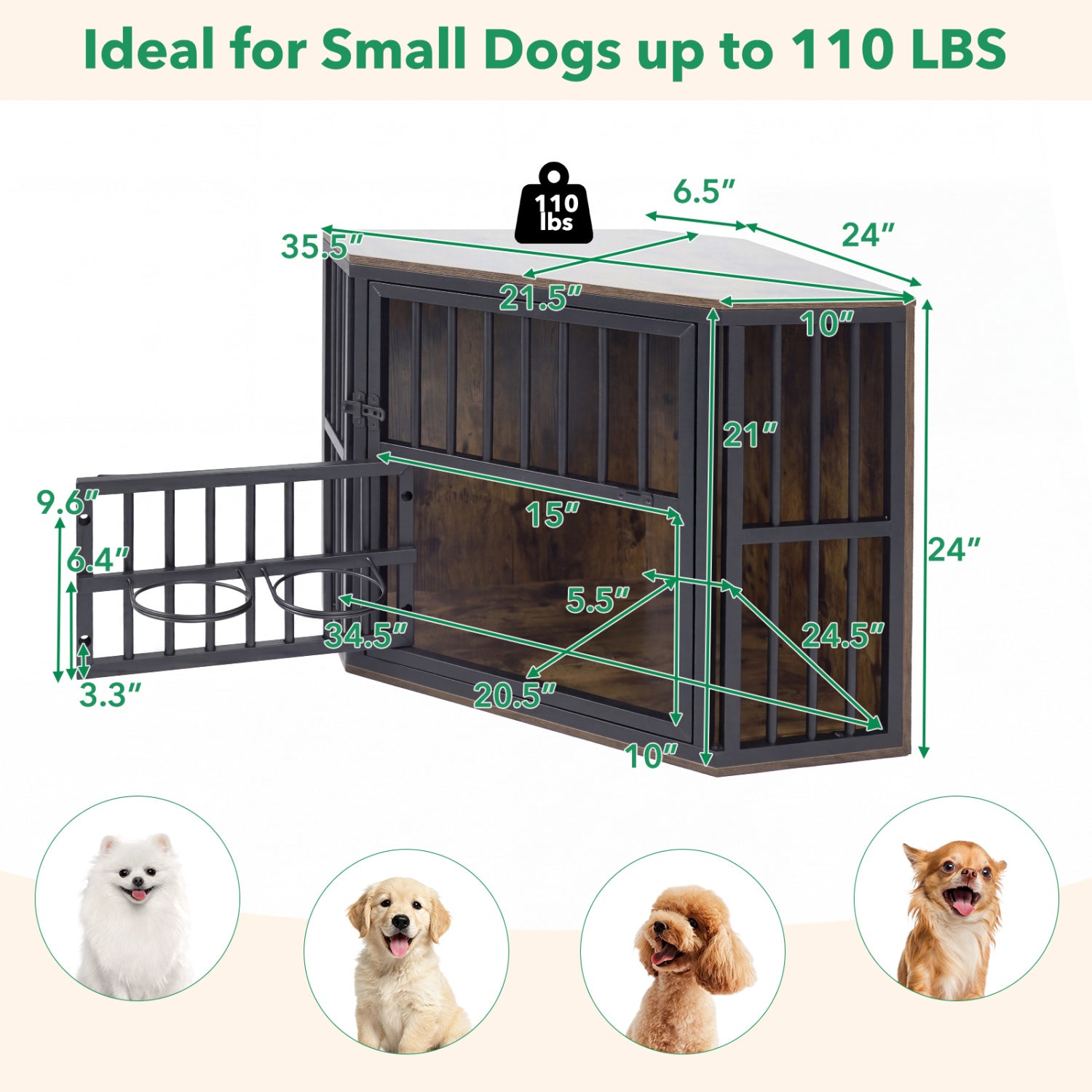 35.5 Inches Wooden Dog Kennel End Table, Dog Bowl Rack, Rustic Brown Dog Kennels at Gallery Canada