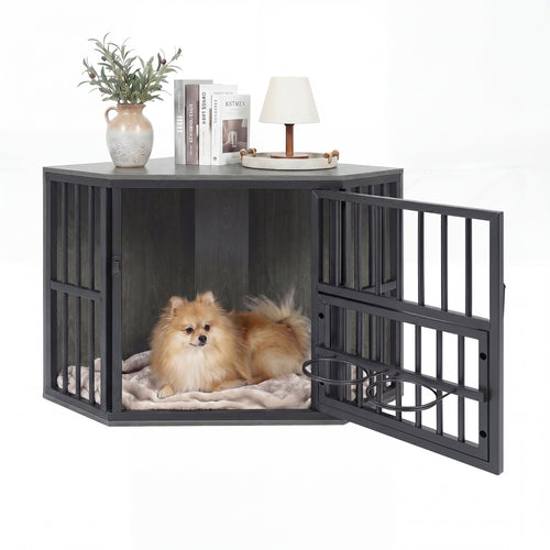 Wooden Dog Kennel End Table, 35.5 In, Oak