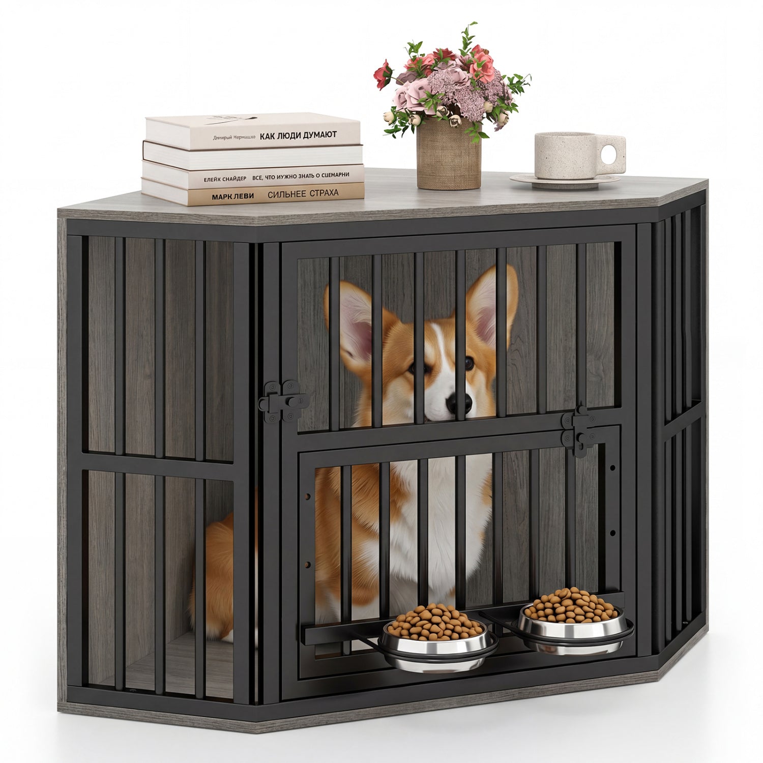 Wooden Dog Kennel End Table, 35.5 In, Oak Dog Kennels at Gallery Canada