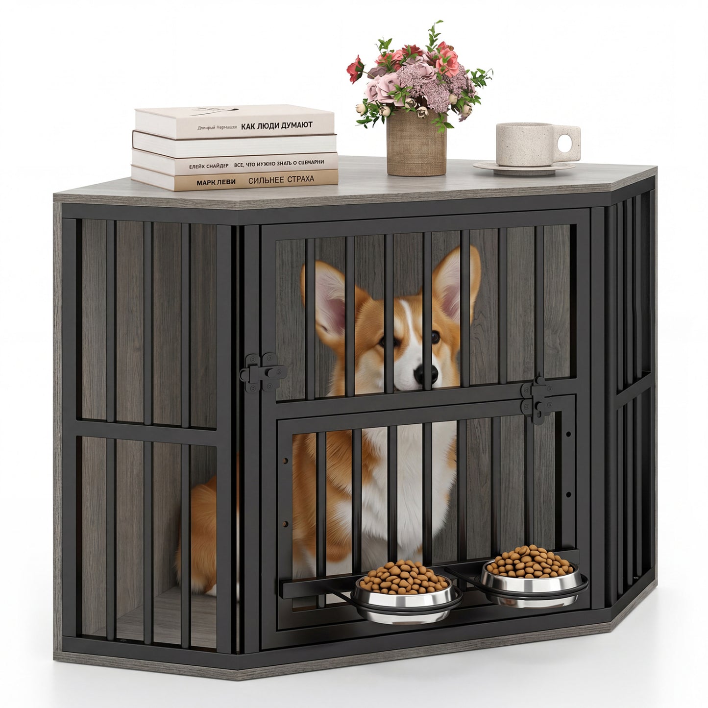 Wooden Dog Kennel End Table, 35.5 In, Oak Dog Kennels at Gallery Canada