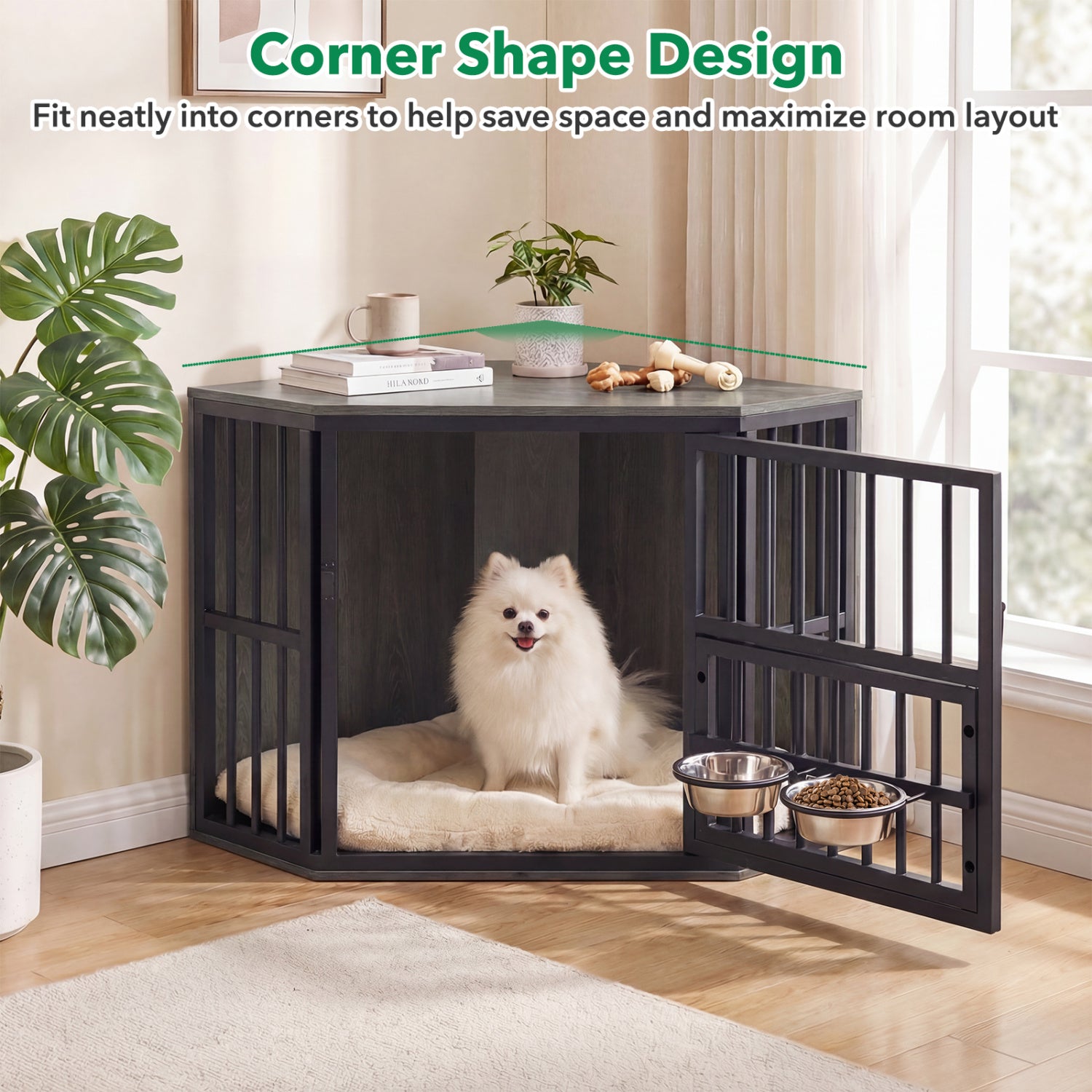 Wooden Dog Kennel End Table, 35.5 In, Oak Dog Kennels at Gallery Canada