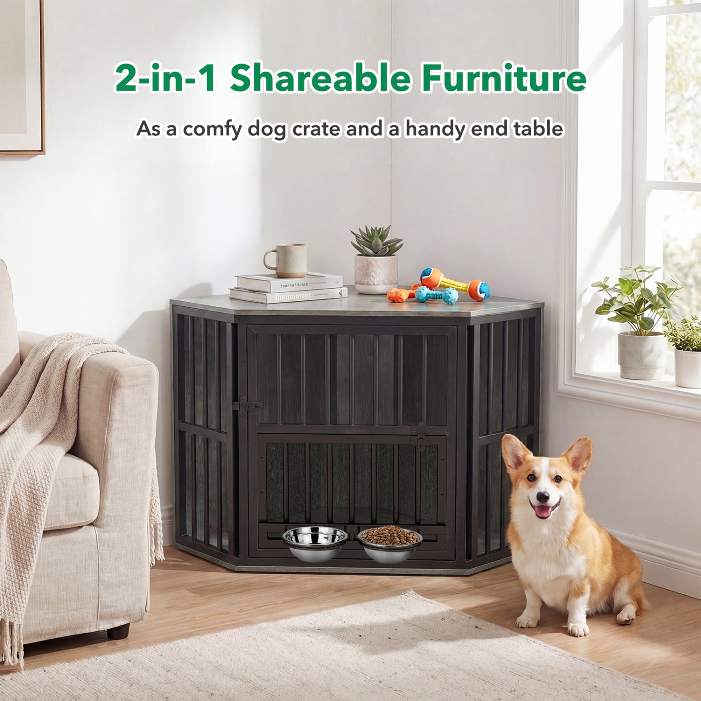 Wooden Dog Kennel End Table, 35.5 In, Oak Dog Kennels at Gallery Canada