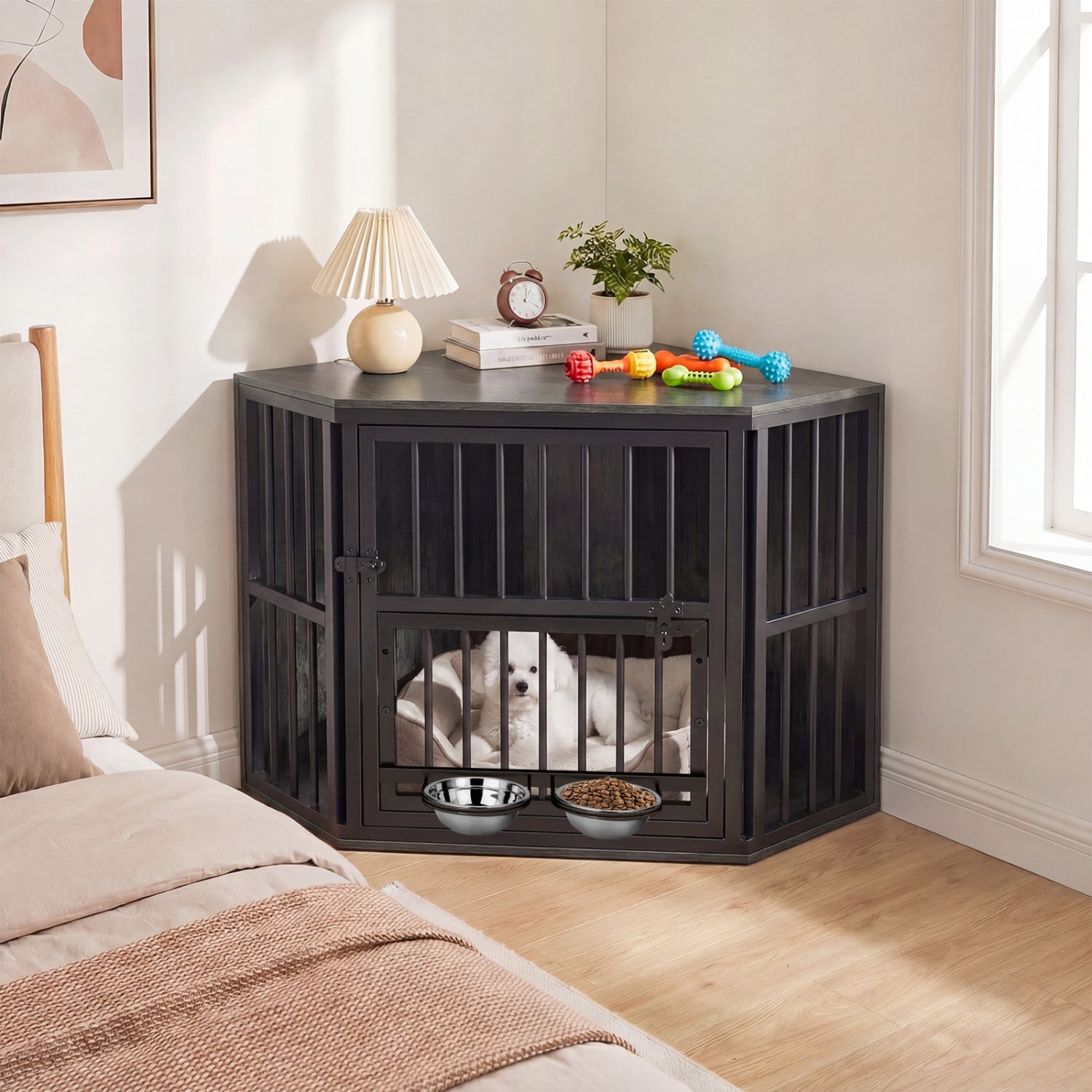 Wooden Dog Kennel End Table, 35.5 In, Oak Dog Kennels at Gallery Canada