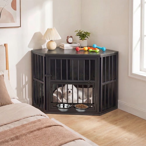 Wooden Dog Kennel End Table, 35.5 In, Oak
