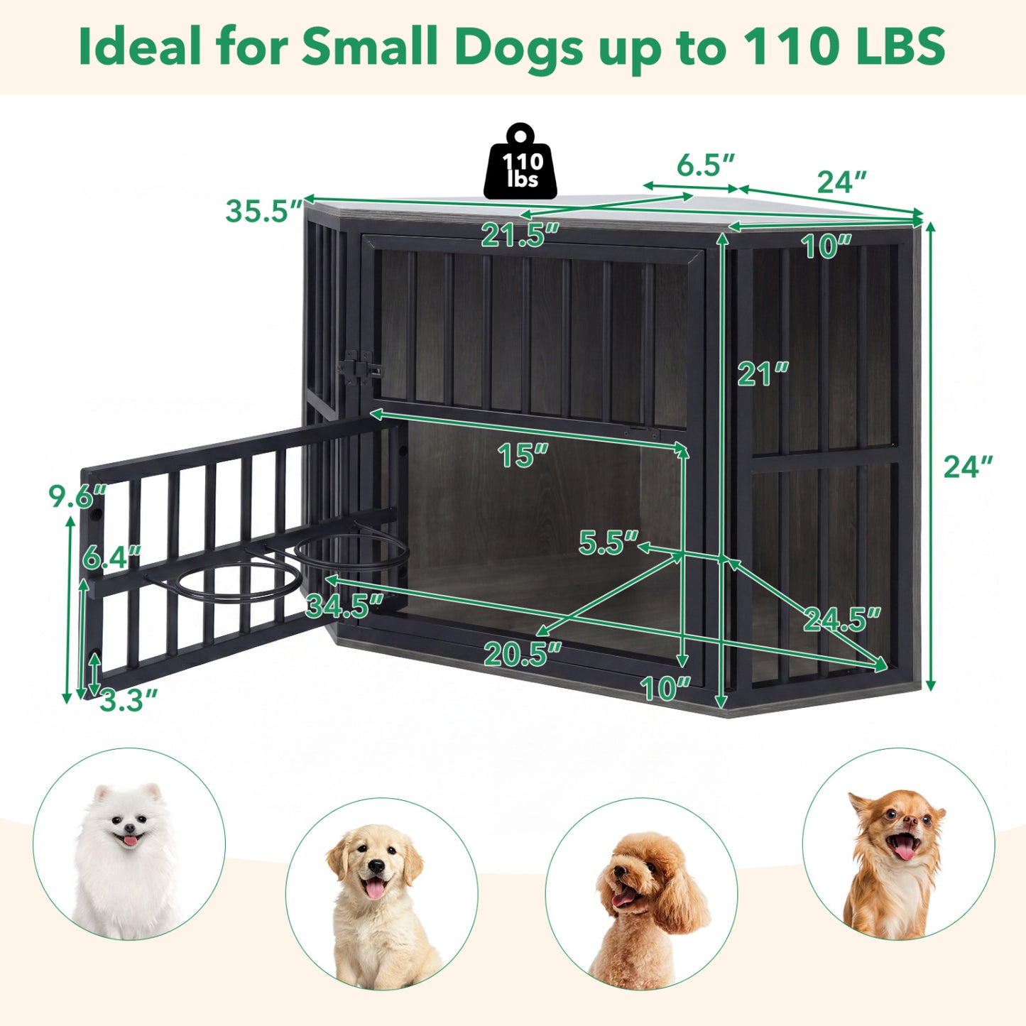 Wooden Dog Kennel End Table, 35.5 In, Oak Dog Kennels at Gallery Canada