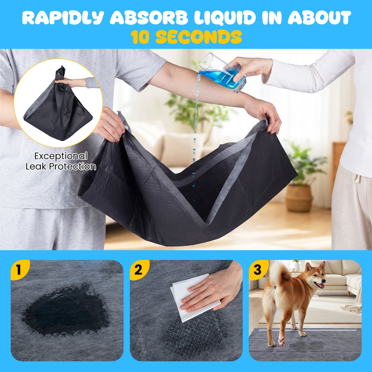 35.5" x 24" Dog Pee Pads, 6-Layer, Charcoal, Black Dog Supplies at Gallery Canada