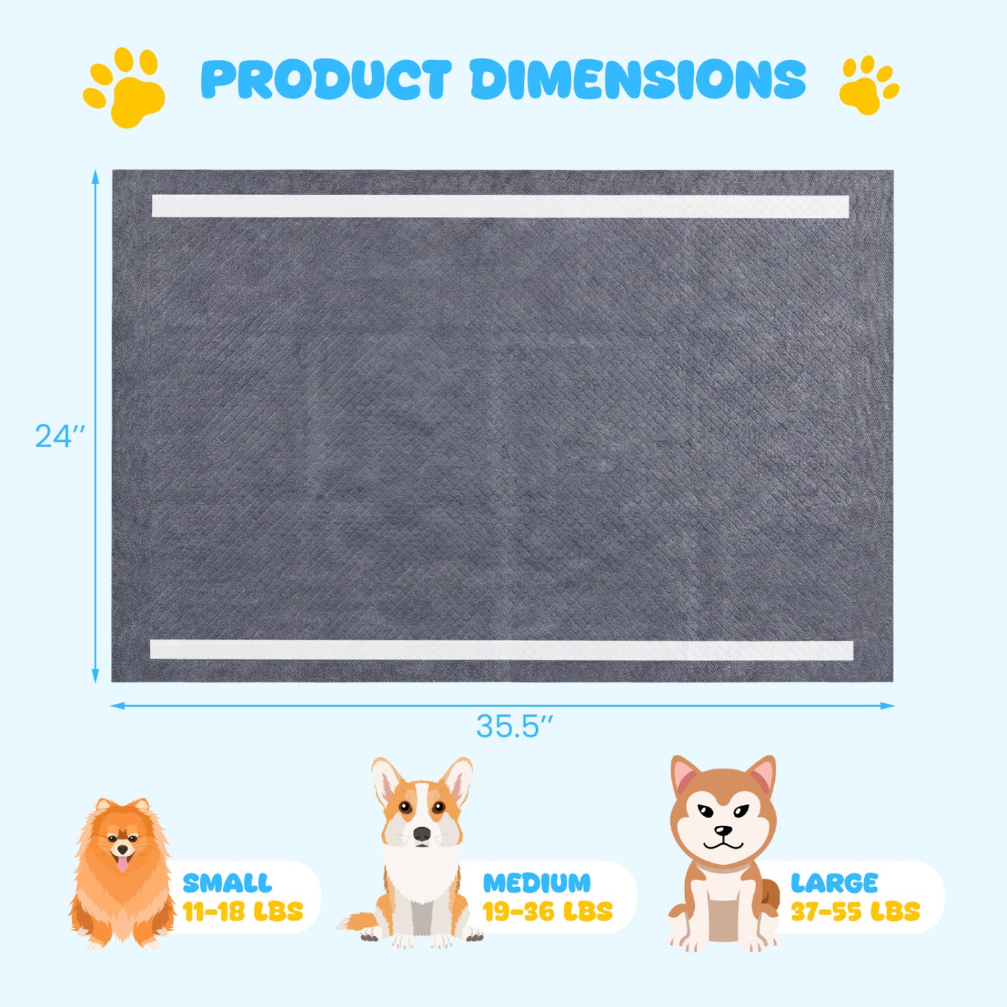 35.5" x 24" Dog Pee Pads, 6-Layer, Charcoal, Black Dog Supplies at Gallery Canada