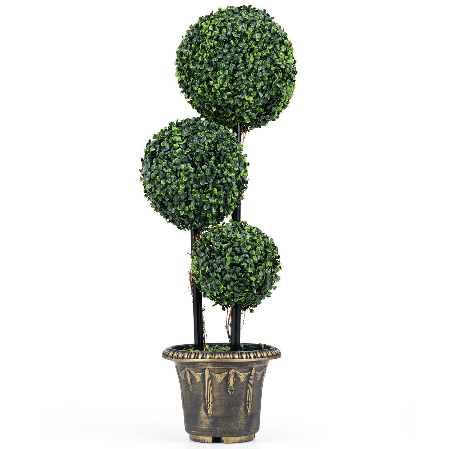 35 Inches Artificial Boxwood Topiary Tree, Triple Ball Shrubs Faux Plants Green at Gallery Canada