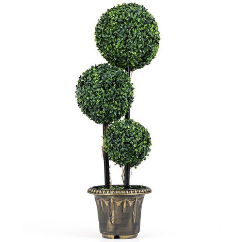 35 Inches Artificial Boxwood Topiary Tree, Triple Ball Shrubs