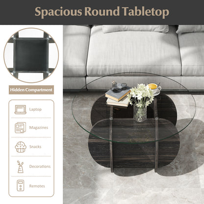 35" Round Coffee Table Unique Circle Center Table with Tempered Glass Top and Solid Wood Base, Black End & Side Tables at Gallery Canada