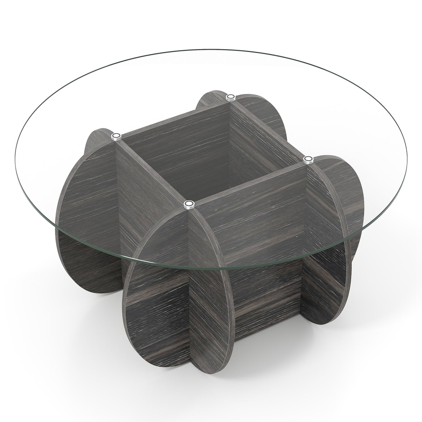 35" Round Coffee Table Unique Circle Center Table with Tempered Glass Top and Solid Wood Base, Black End & Side Tables at Gallery Canada