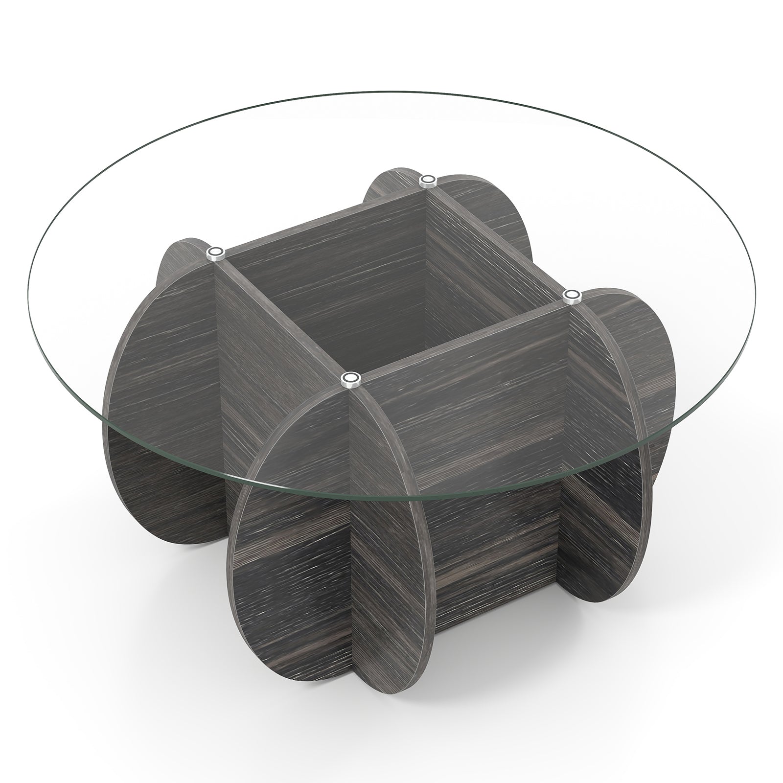 35" Round Coffee Table Unique Circle Center Table with Tempered Glass Top and Solid Wood Base, Black End & Side Tables at Gallery Canada