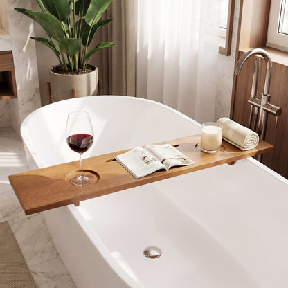 35 x 8 Pouces Plateau de Bain en Bois avec Fente et Pieds à 3 Positions, Noyer