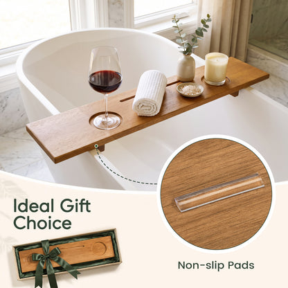 35 x 8 Pouces Plateau de Bain en Bois avec Fente et Pieds à 3 Positions, Noyer